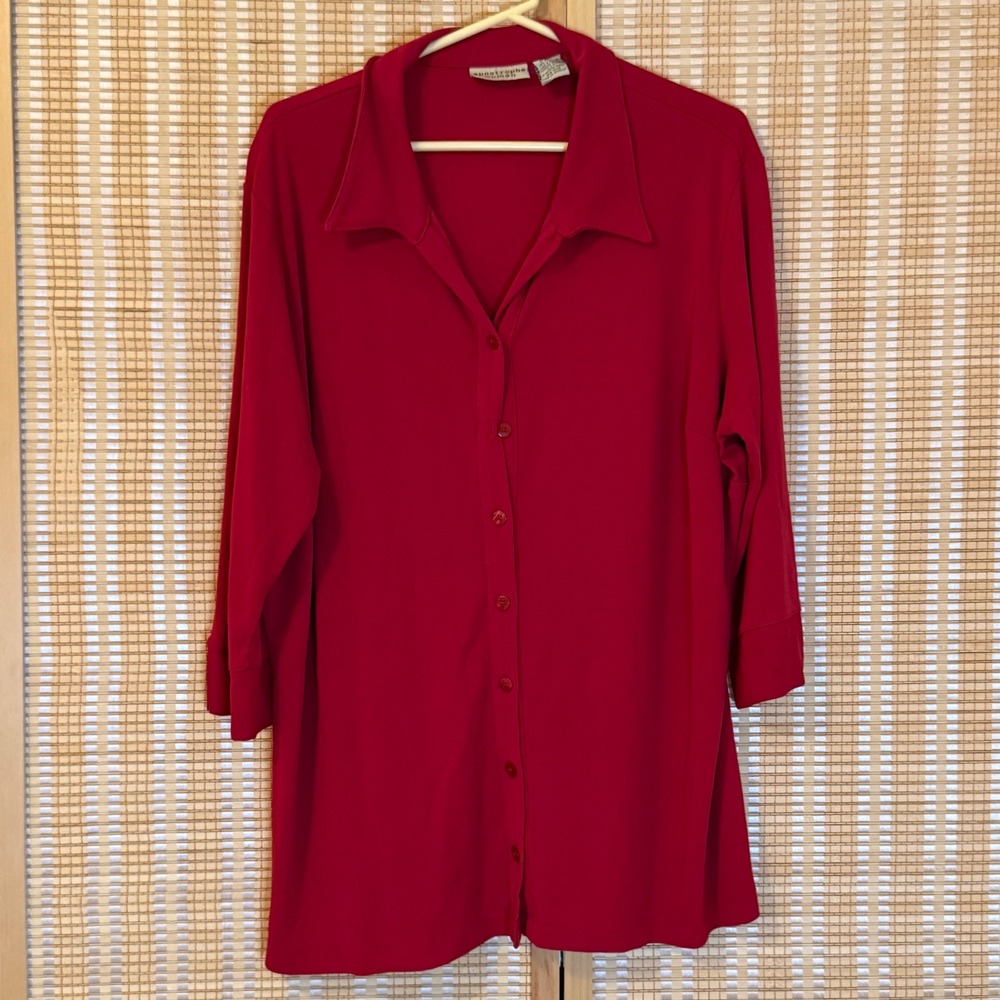 Apostrophe Woman Red Button Front Tunic Top 3/4‎ Sleeve Knit Blouse Size 2X